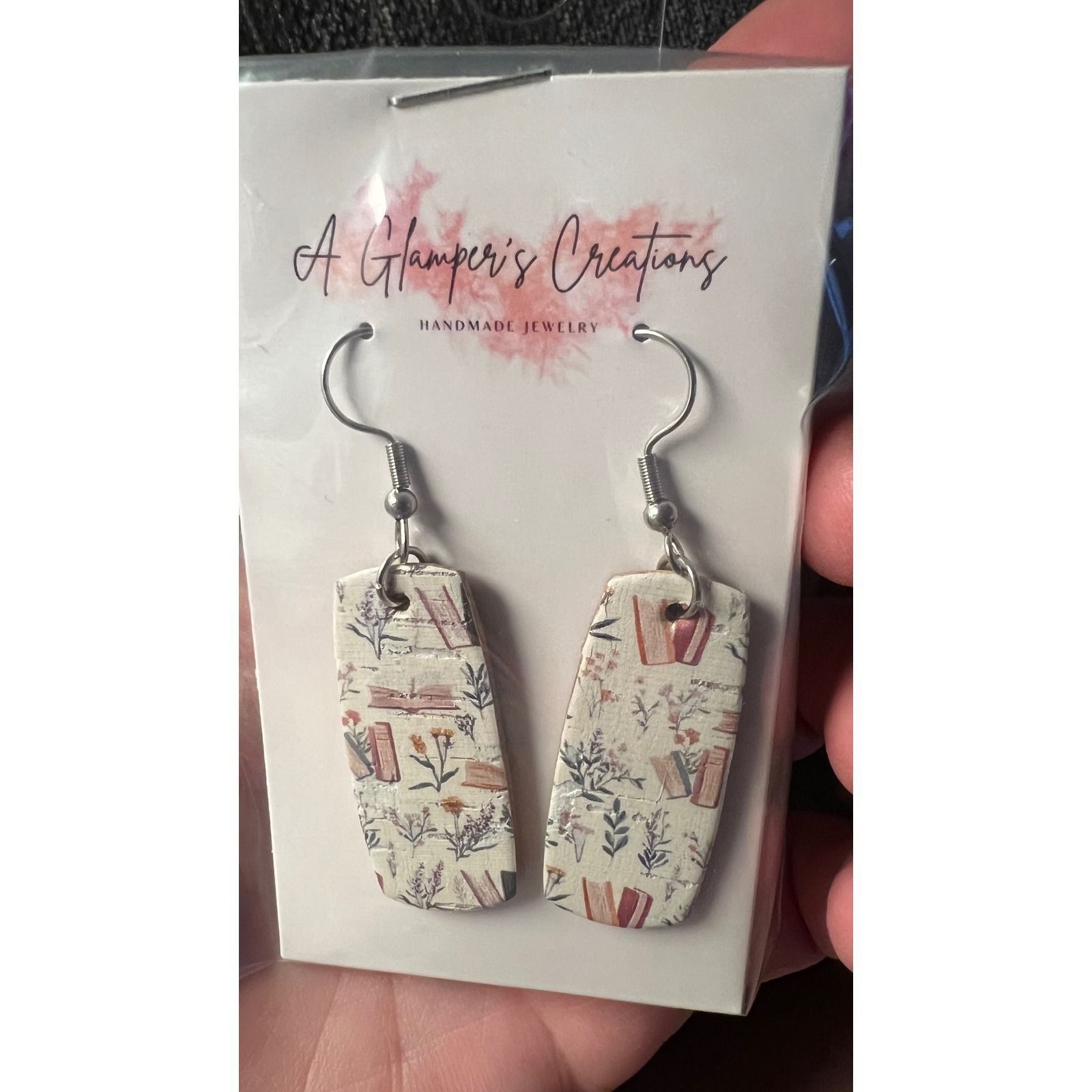A Glamper's Creations Earrings Womens Cream Nwt Boho Bookish Mini Bar Leather